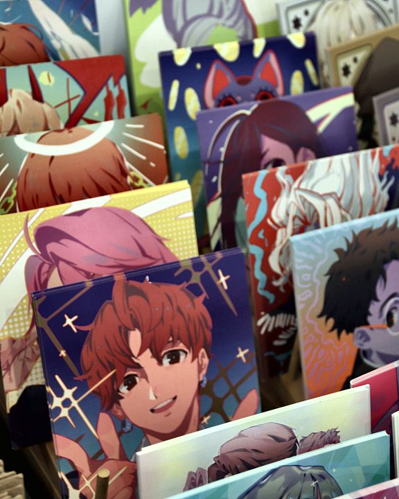 Art prints on a booth display